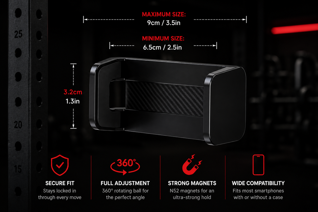 VaultGrip size dimensions - maximum 9cm, minimum 6.5cm clamp width